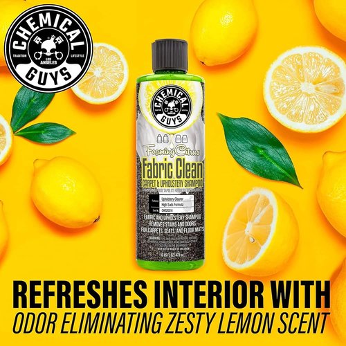 Chemical Guys Foaming Citrus Fabric Clean Drill Brush Kit - Deep Clean & Deodorize Upholstery, Floor Mats & Carpets, 16 fl oz