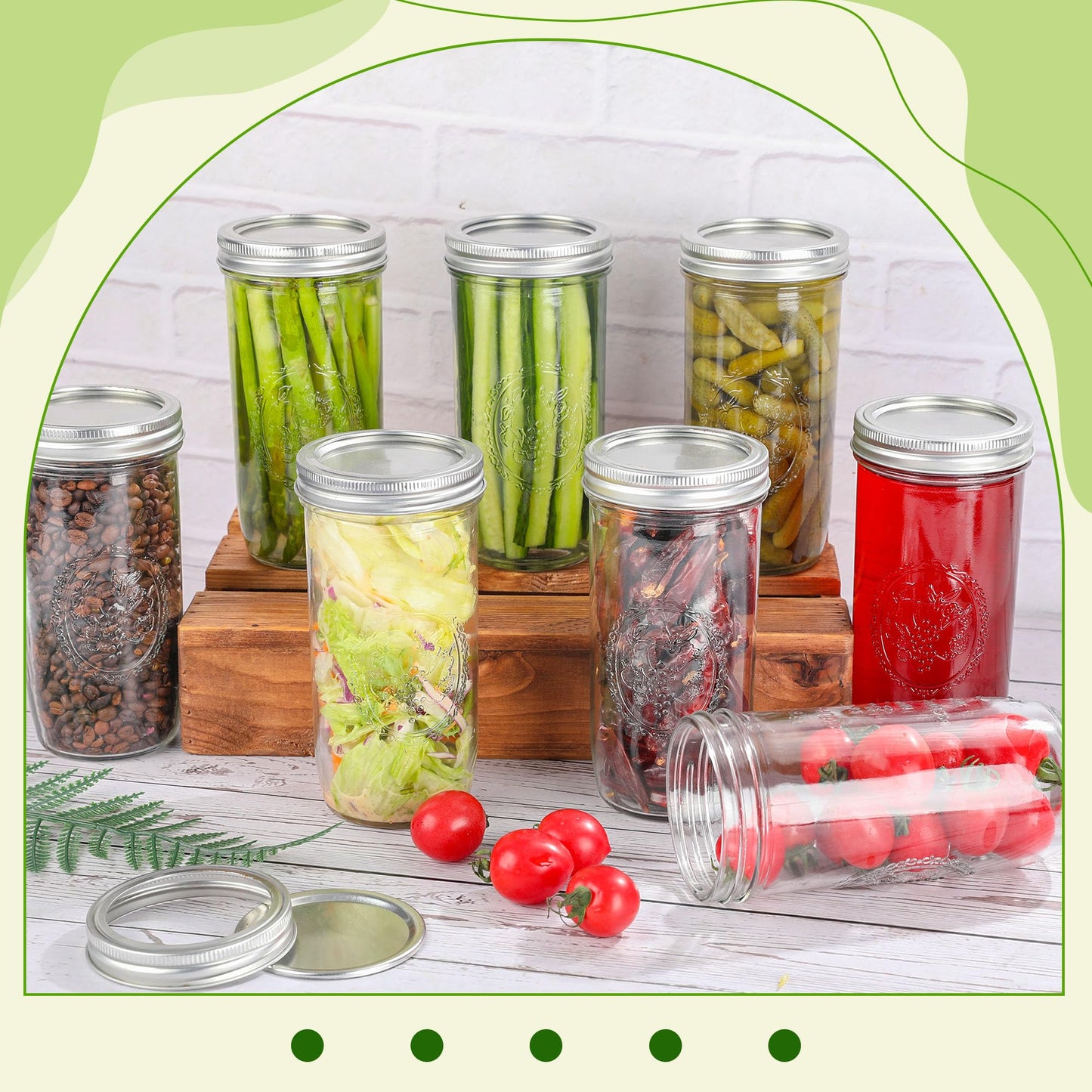Anwoi Mason Jars 24 oz Wide Mouth with Measurement Marks–12Pack Glass Canning Jars with Airtight Leakproof Lids & Bands, BPA-Free for Meal Prep, Fermentation, Pickling & Storage (clear 6pack 24oz)
