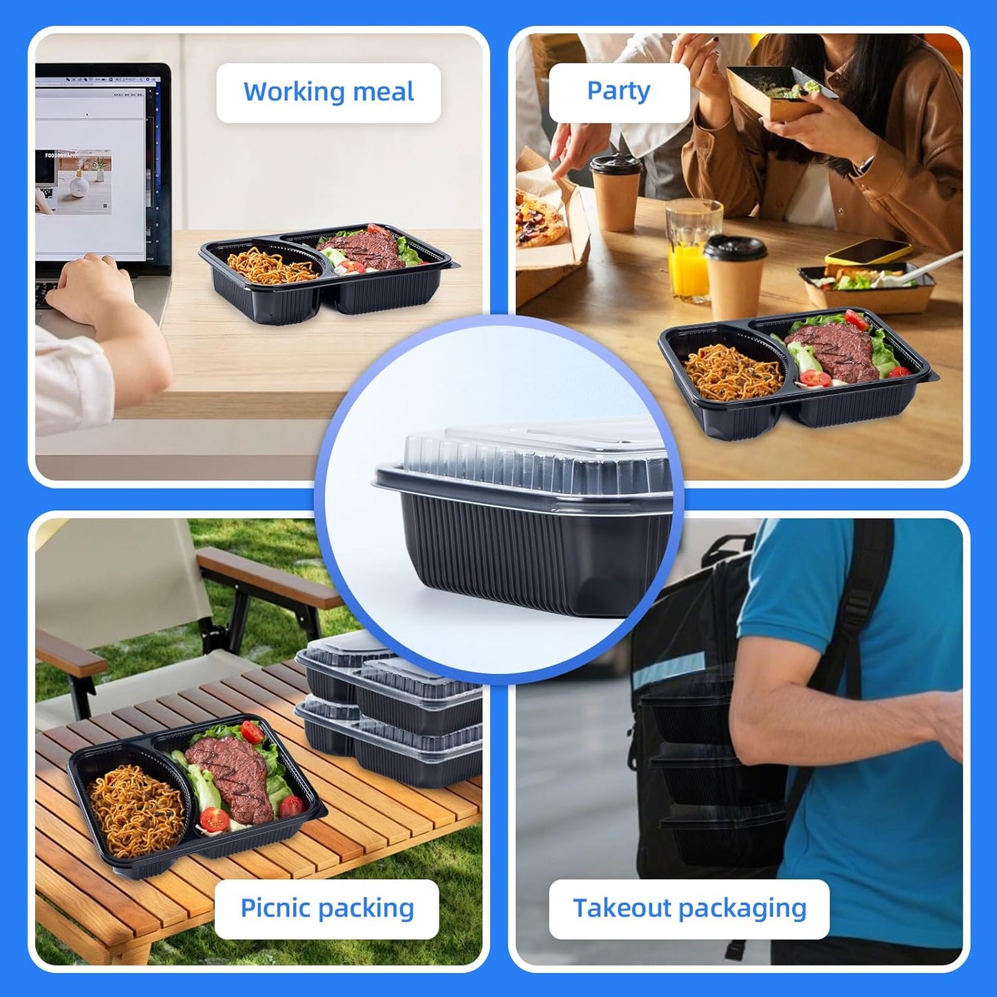 YANGRUI Takeout Containers - 40 Pack 41 oz Leakproof 2-Compartment | BPA-Free, Microwave & Dishwasher Safe