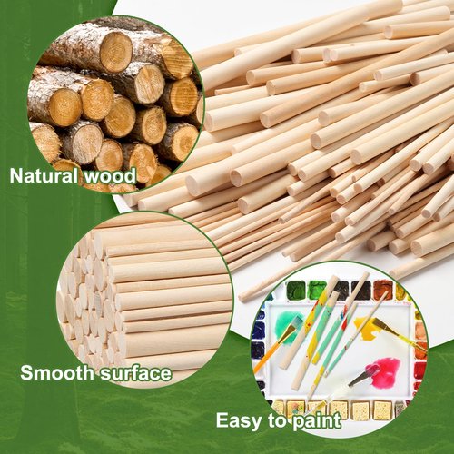 HAPY SHOP 100 Pieces Wooden Dowel Rods Assorted Sizes Wooden Dowels 1/8, 3/16, 1/4, 5/16, 3/8 x 6 Inch Wood Craft Dowel Rods for Crafts and DIY