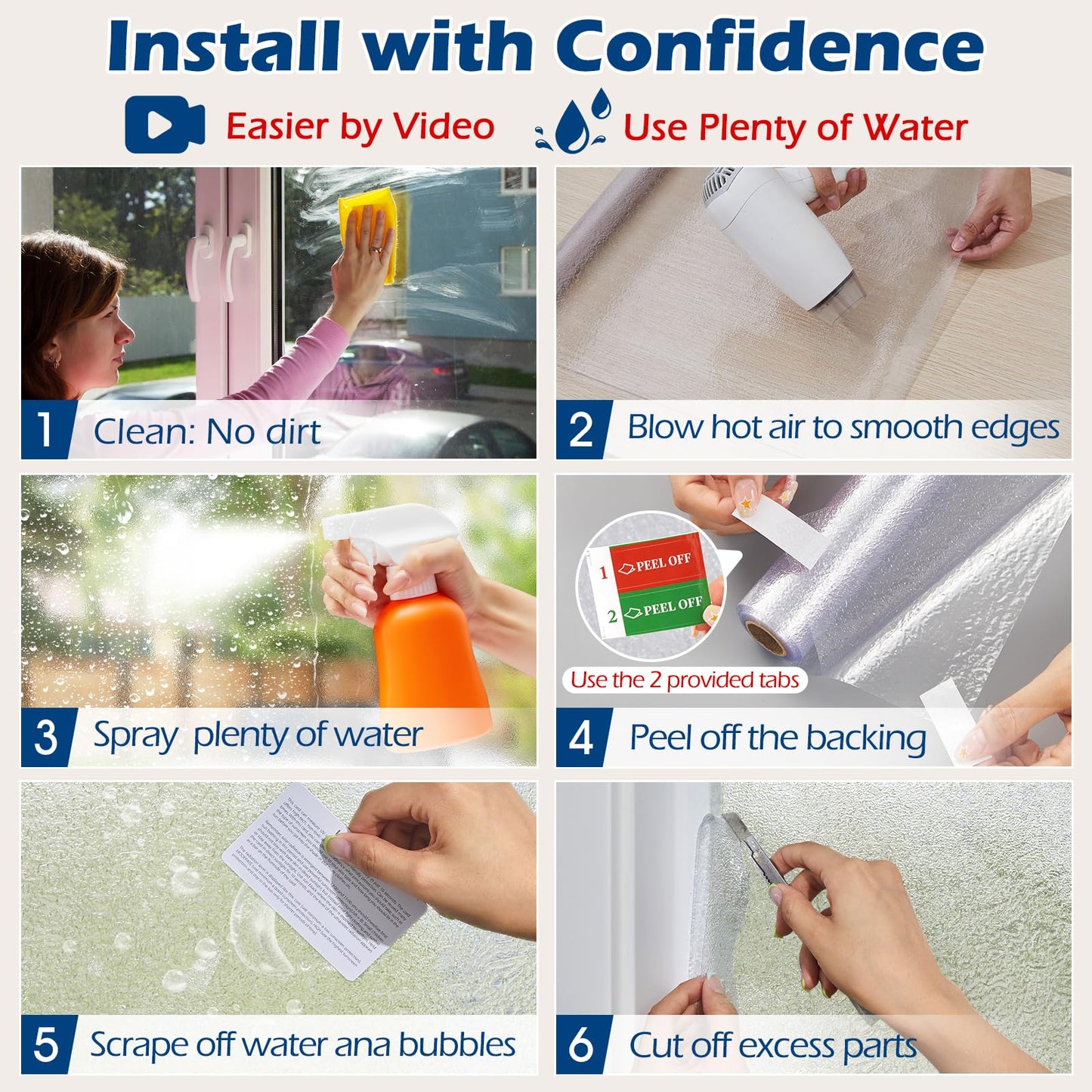 Borskyn Frosted Glass Window Privacy Film with Ice Vein Texture, Static Cling UV Blocking Removable Covering, Decorative Frosting Film for Home Office Bedroom Door, Clear, 23.6 x 157.4 Inches