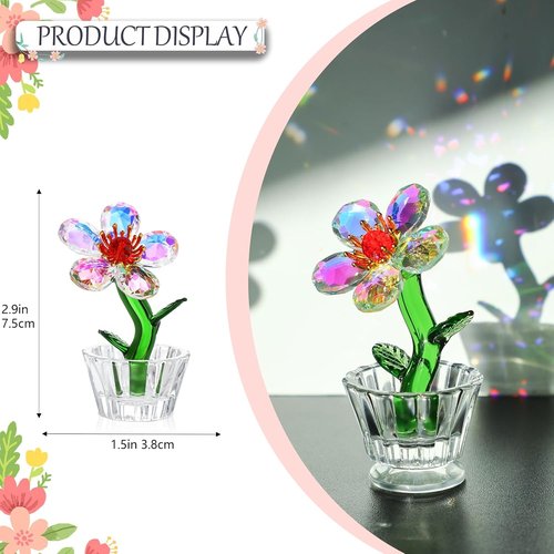 Crystal Peach Blossom Mini Ornament - Elegant Glass Flower Figurine for Home & Office Decor | 2.9 x 1.5 in