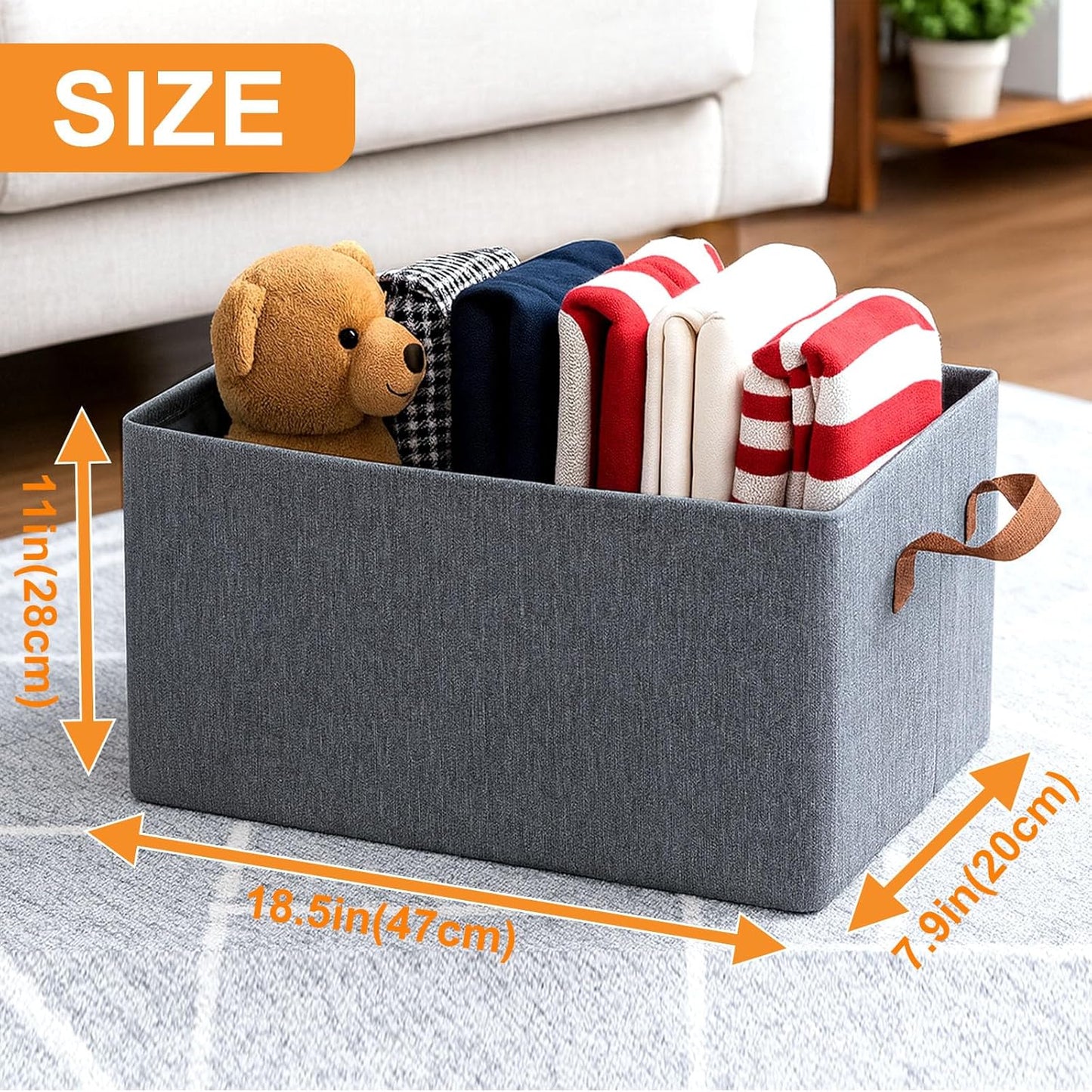 Skiennix Storage Cubes Organizer - Collapsible Fabric Bins with Reinforced Steel Frame | Gray, 18.5"x11"x7.9" - Ideal for Closet, Office, Toys & Books