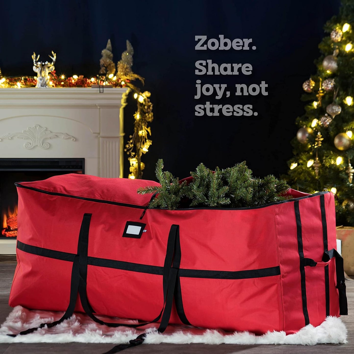 ZOBER Christmas Tree Storage Bag | Fits 9 Ft Trees - Durable 600D Oxford Fabric - Easy Access Design - Red