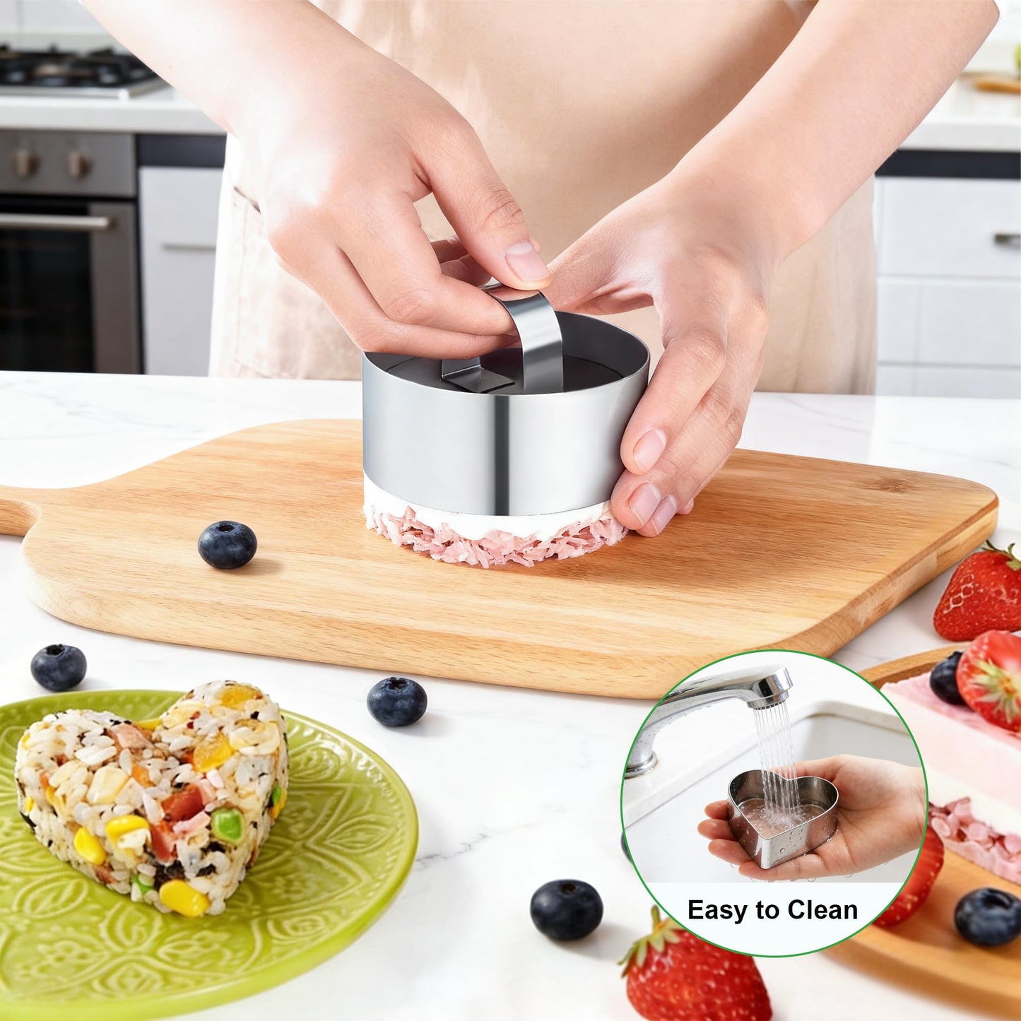 SWETON Cake Rings Cooking Rings Dessert Mousse Mold Stainless Steel with Pusher for Desserts Making (4PCS)