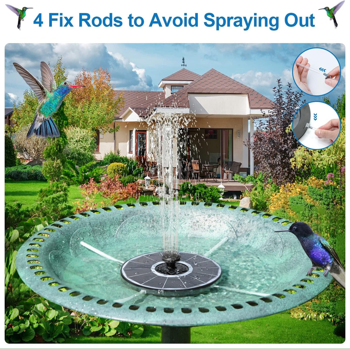 Skiennix Solar Fountain - 3.5W Bird Bath Pump with 2000mAh Battery | Works on Cloudy Days, 7 Nozzles