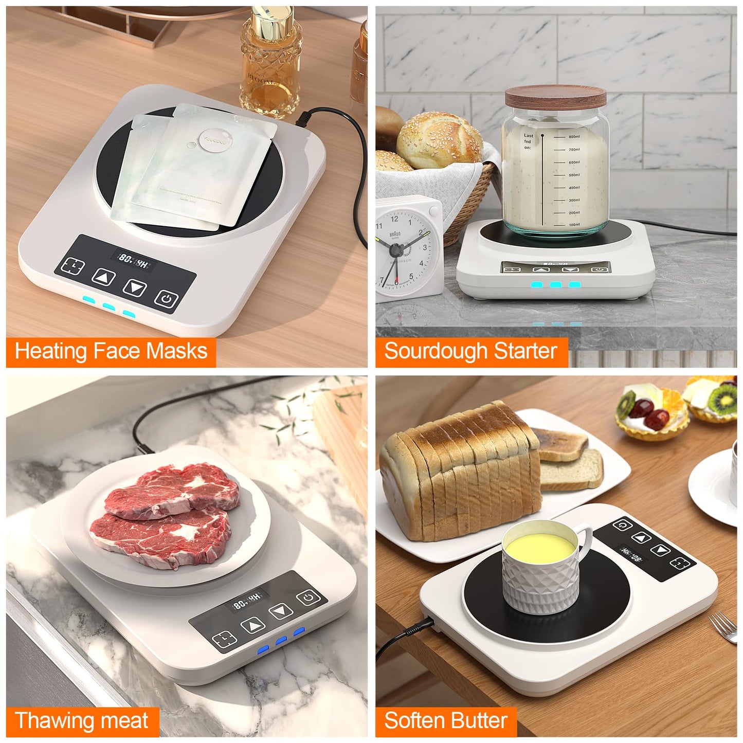 Electric Sourdough Starter Warmer, Upgrade Warming Heating Pad Mat for Sour Dough Starter, Sourdough Heater Proofing Tool for Home Baking with Thermostat Control, Timing, Memory Function (White)