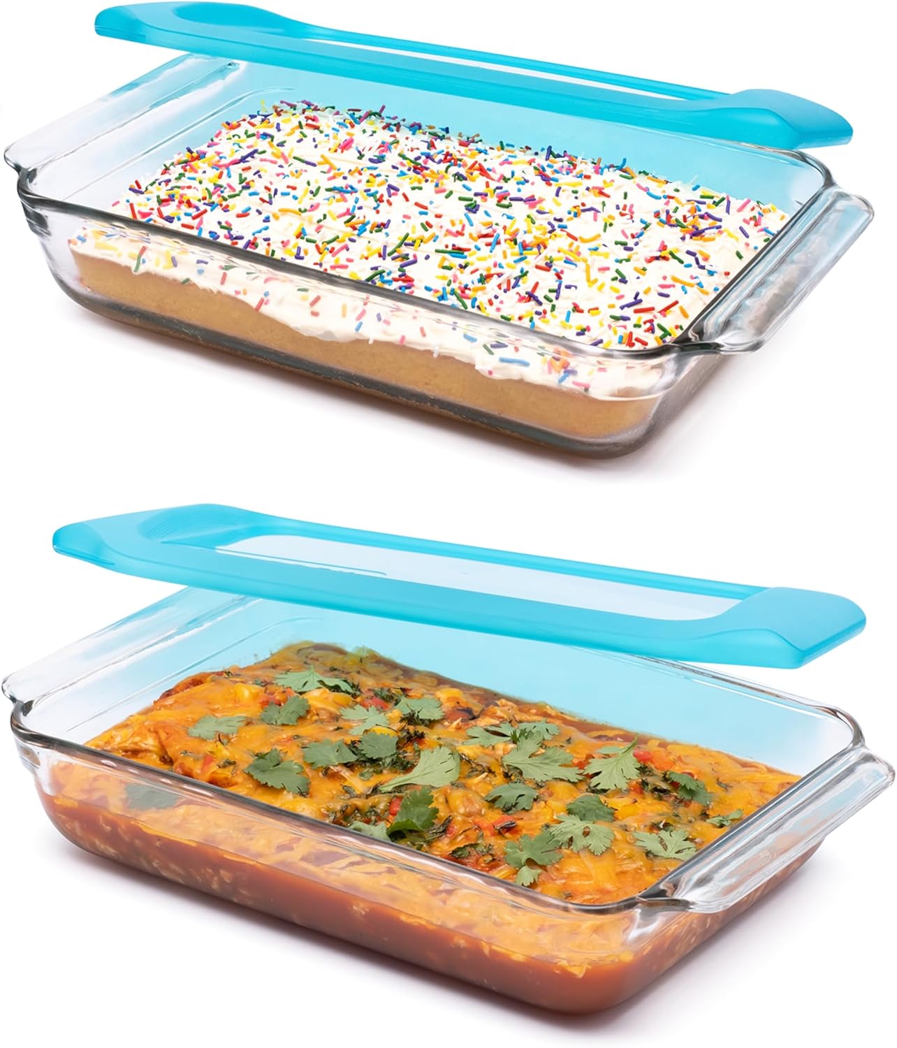 Libbey Baker’s Premium Glass Baking Dish Set - 2 Stackable Casserole Dishes with Lids for Lasagna & Cakes