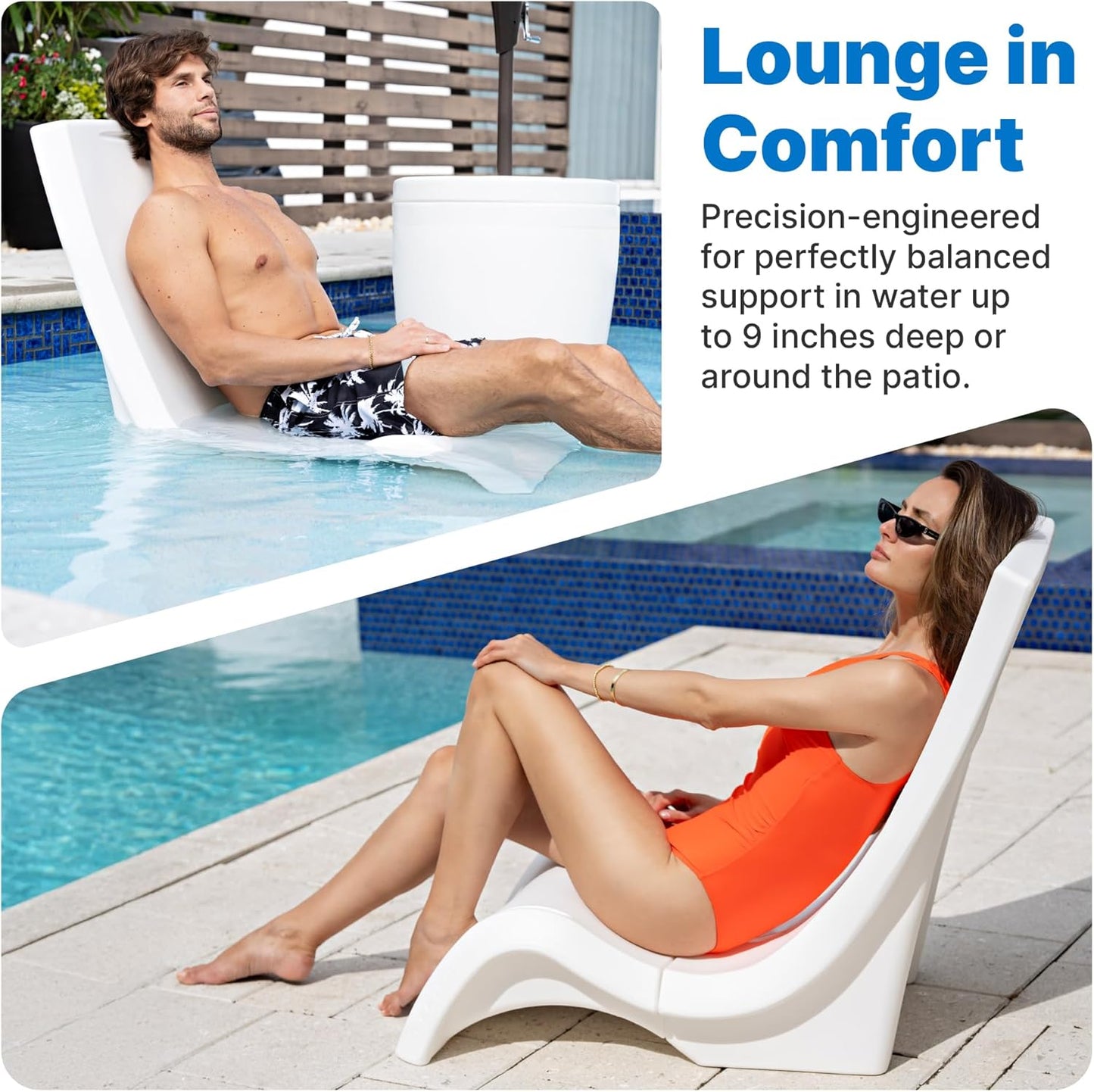 Step2 Vero Pool Chair - Waterproof, Fade-Resistant Patio Furniture for Sun Shelf | White, 9-Inch Water Depth
