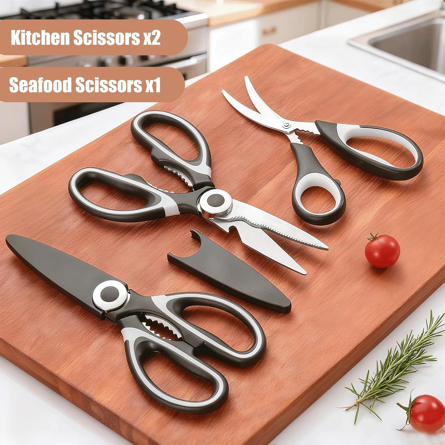 OMDAR Kitchen Scissors - Heavy Duty Stainless Steel Cooking Shears | 3-Pack for Meat, Fish, Poultry