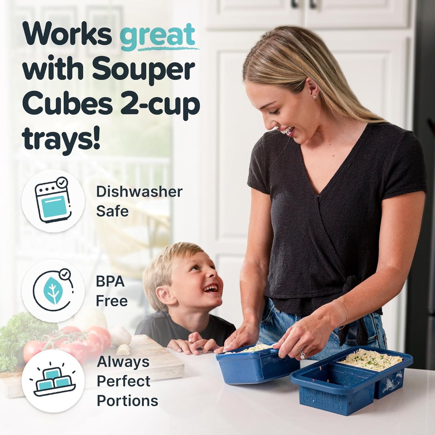 Souper Cubes Stoneware | Premium 5" x 5" Mini Baking Dishes with Silicone Covers - Set of 2, Blueberry