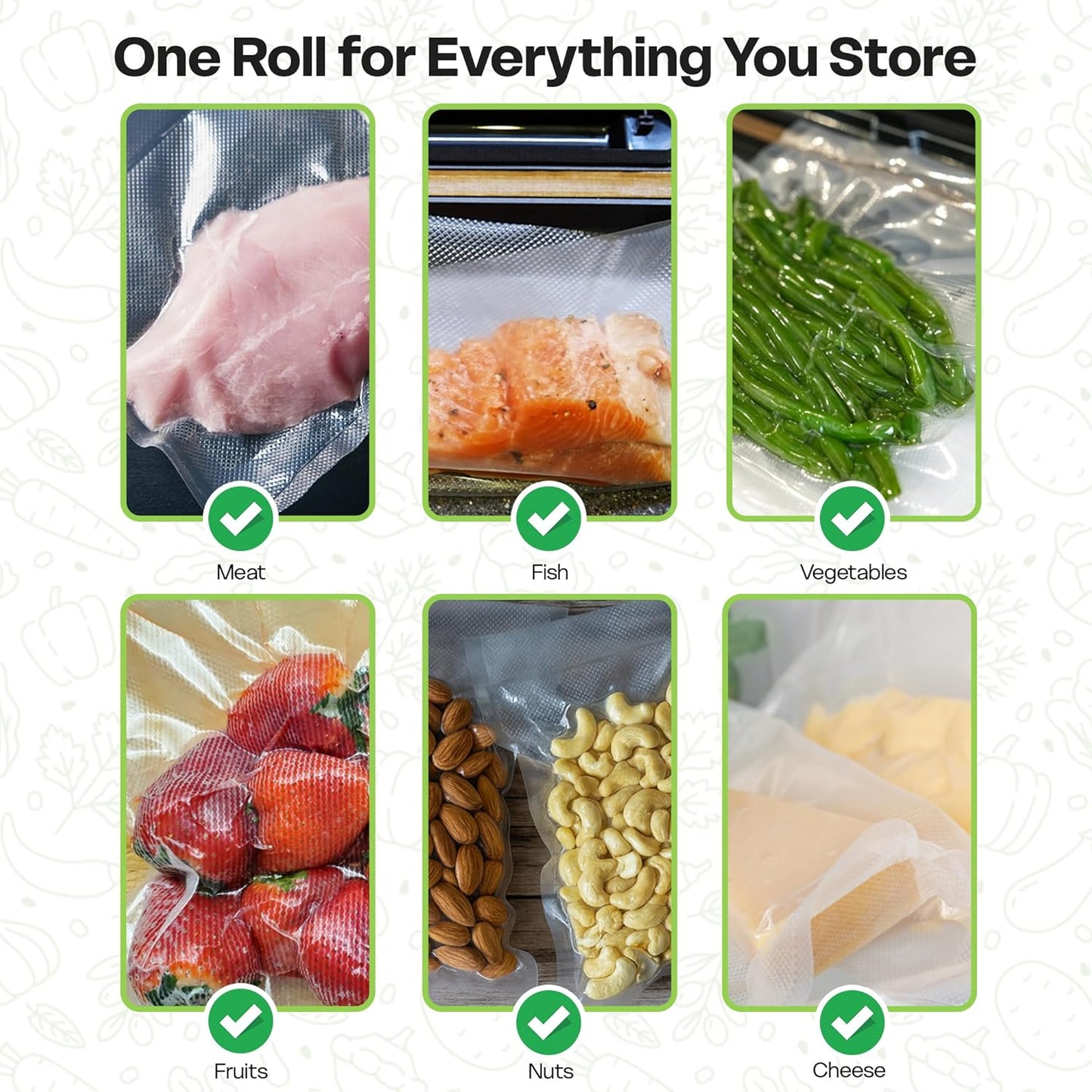 Premium Vacuum Sealer Bag Rolls - Custom Cut for Freezer & Sous Vide - Durable Food Storage, 3 Pack (8"x20')