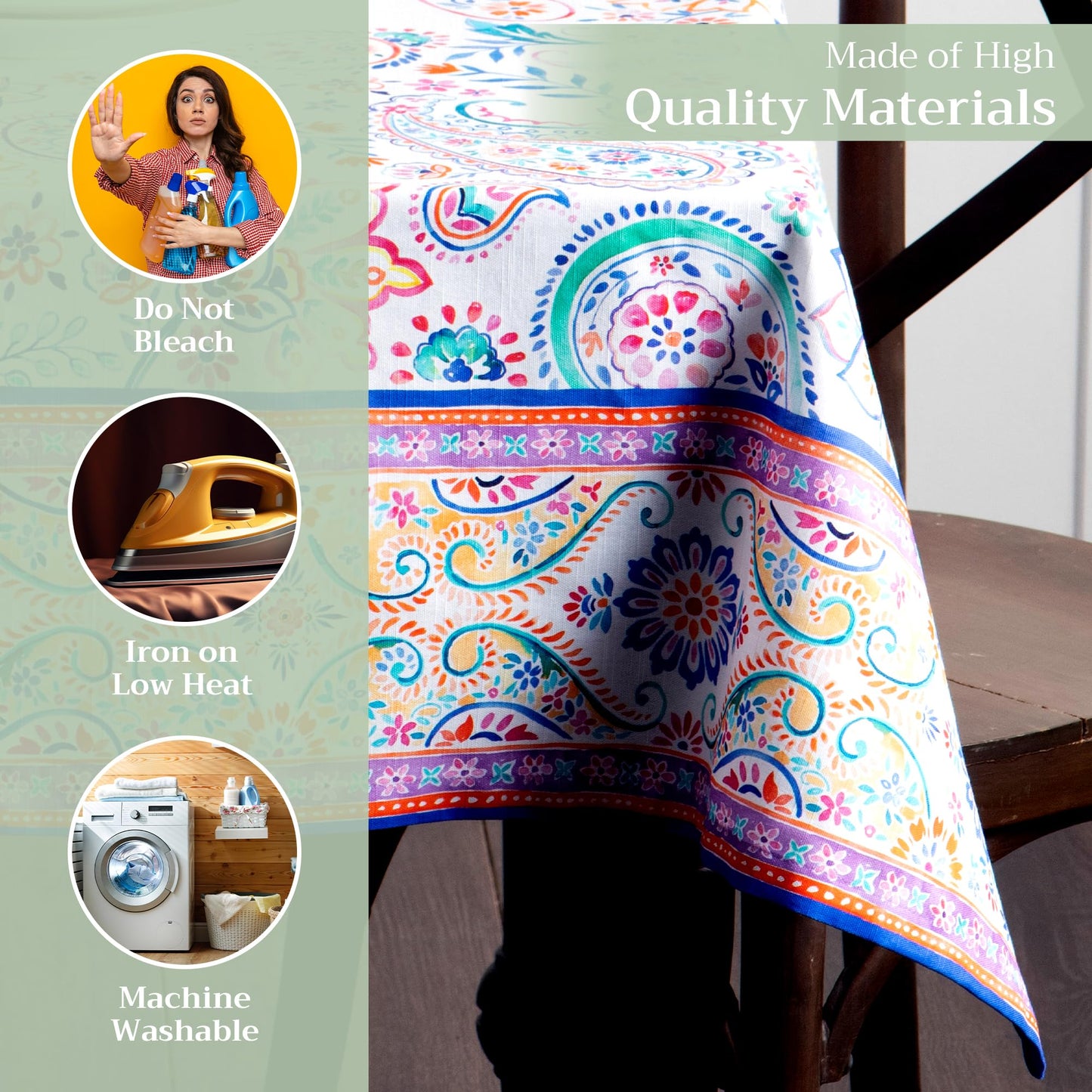 Maison d' Hermine Table Cloth Rectangle Table 100% Cotton 60 x 90 Inches Tablecloth Reusable Decorative for Dining Kitchen Room Farmhouse Home Gifts for Mothers Day Spring Summer - Indian Floral