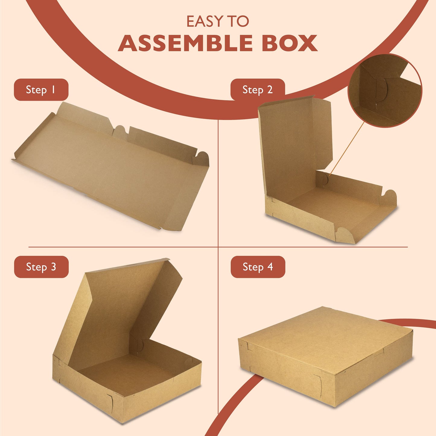 Fit Meal Prep [25 Pack Pie Boxes 10x10x2.5 Kraft Square Bakery Boxes for Cookies, Cheesecake, Chocolate Covered Strawberries, Dessert Brown Paper Cardboard Sweet Boxes for Treats