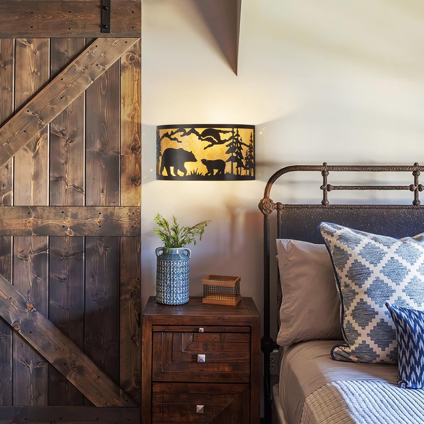 MLGB Farmhouse Bear Wall Sconces, E12 Base Rustic Industrial Wall Lights for Bedroom, Living Room, Hallway, Stairway, and Porch Lighting