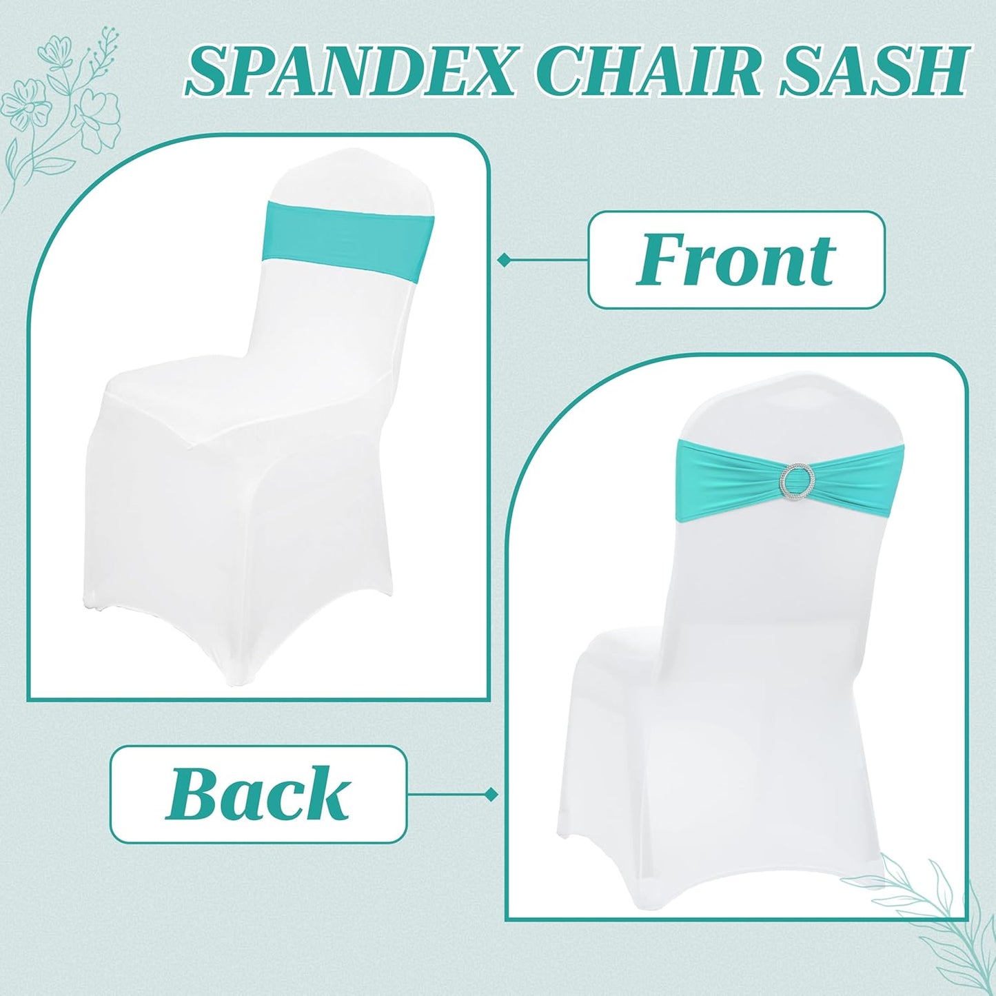 MDS Spandex Chair Sashes - Premium Stretch Covers with Buckle Slider | Pack of 10 - Aqua Blue