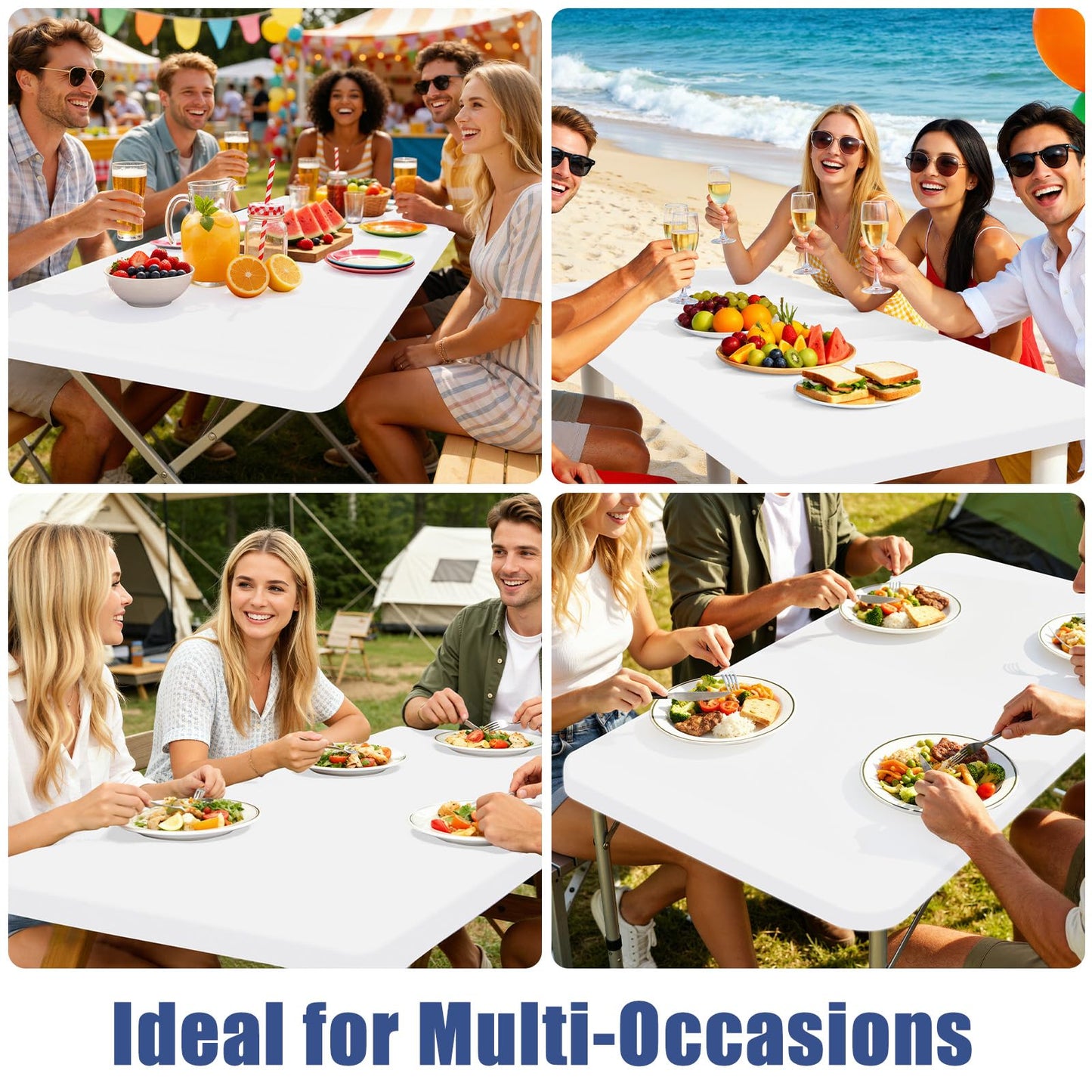 Moosfor Spandex 6 Foot Rectangle Table Cloth 4 Pack, Elastic Fitted Tablecloths for Picnic, Stretch Washable Patio Table Cover for Outdoor, Camping, Banquet and Parties (White, 30"x72")