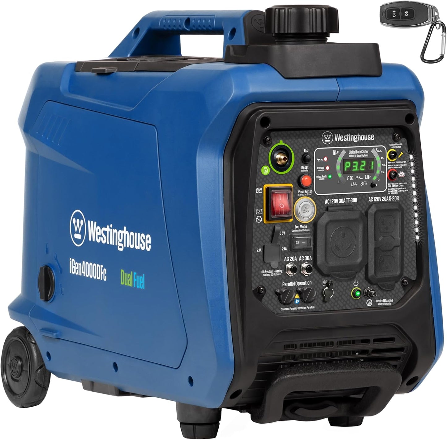 Westinghouse 4000 Peak Watt Portable Inverter Generator - Super Quiet, Dual Fuel, RV Ready, Remote Start