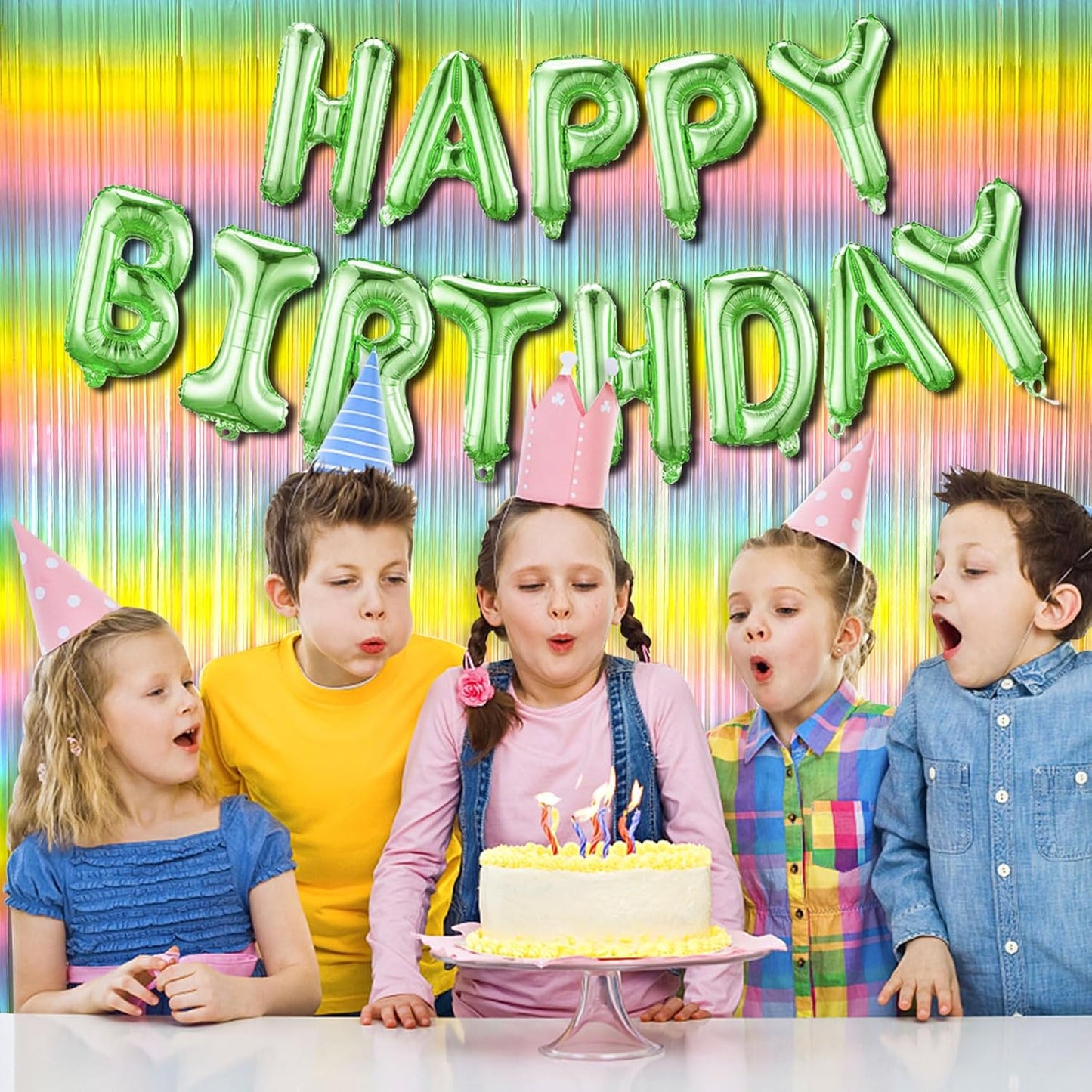 Pastel Rainbow Foil Fringe Curtain - Vibrant Party Backdrop for Birthday Celebrations