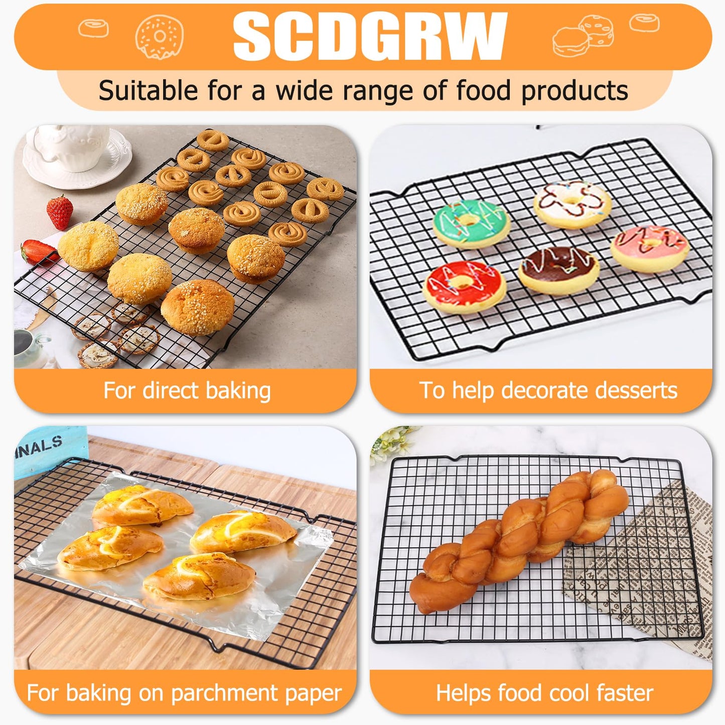 SCDGRW 5PCS Cooling Racks for Cooking and Baking 10" x 16" Wire Rack Baking Rack, Cookie Rack, Heavy Duty Metal Wire Rack for Grilling, Roasting, Cooking, Drying,Oven Safe Dishwasher Safe