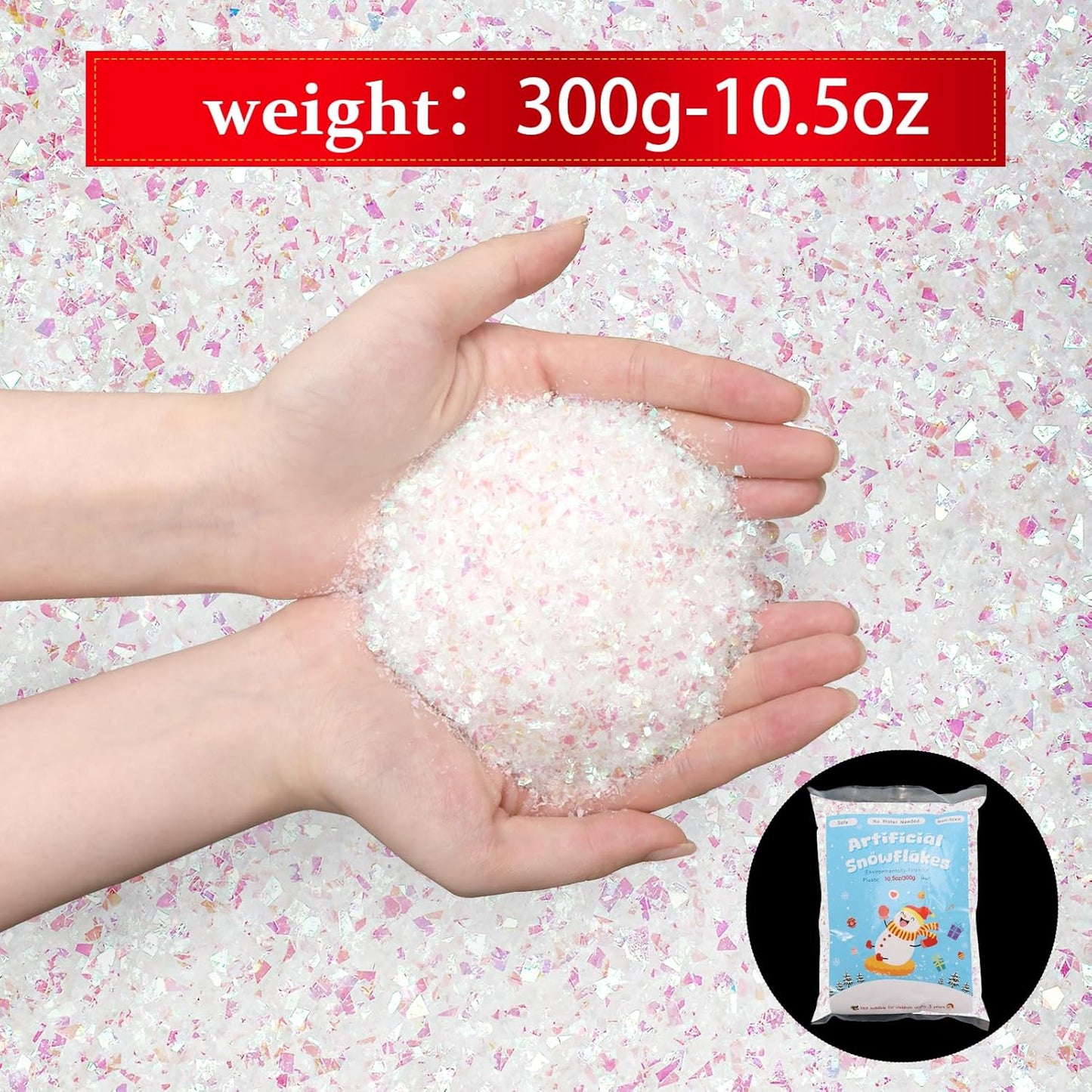 Skiennix 10.5oz Artificial Flake Snow - Sparkling Fake Snow Powder for Holiday Crafts & Decorations