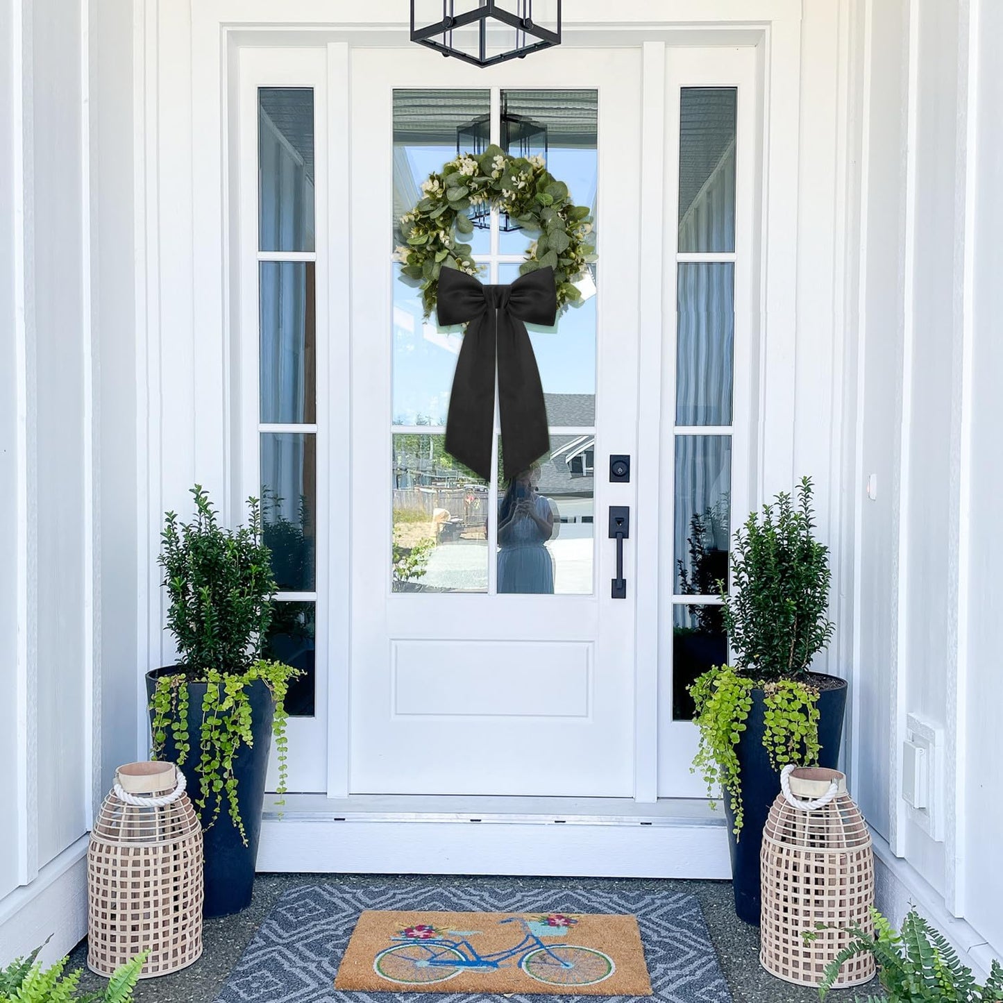 Skiennix Black Wreath Sash - Elegant Linen Ribbon Bow for Front Door & Porch Decor | 2 Pcs