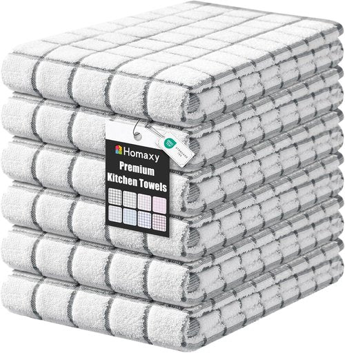 Homaxy Premium Kitchen Towels - Super Absorbent 6-Pack Grey Dish Towels (16”x28”) with Hanging Loop