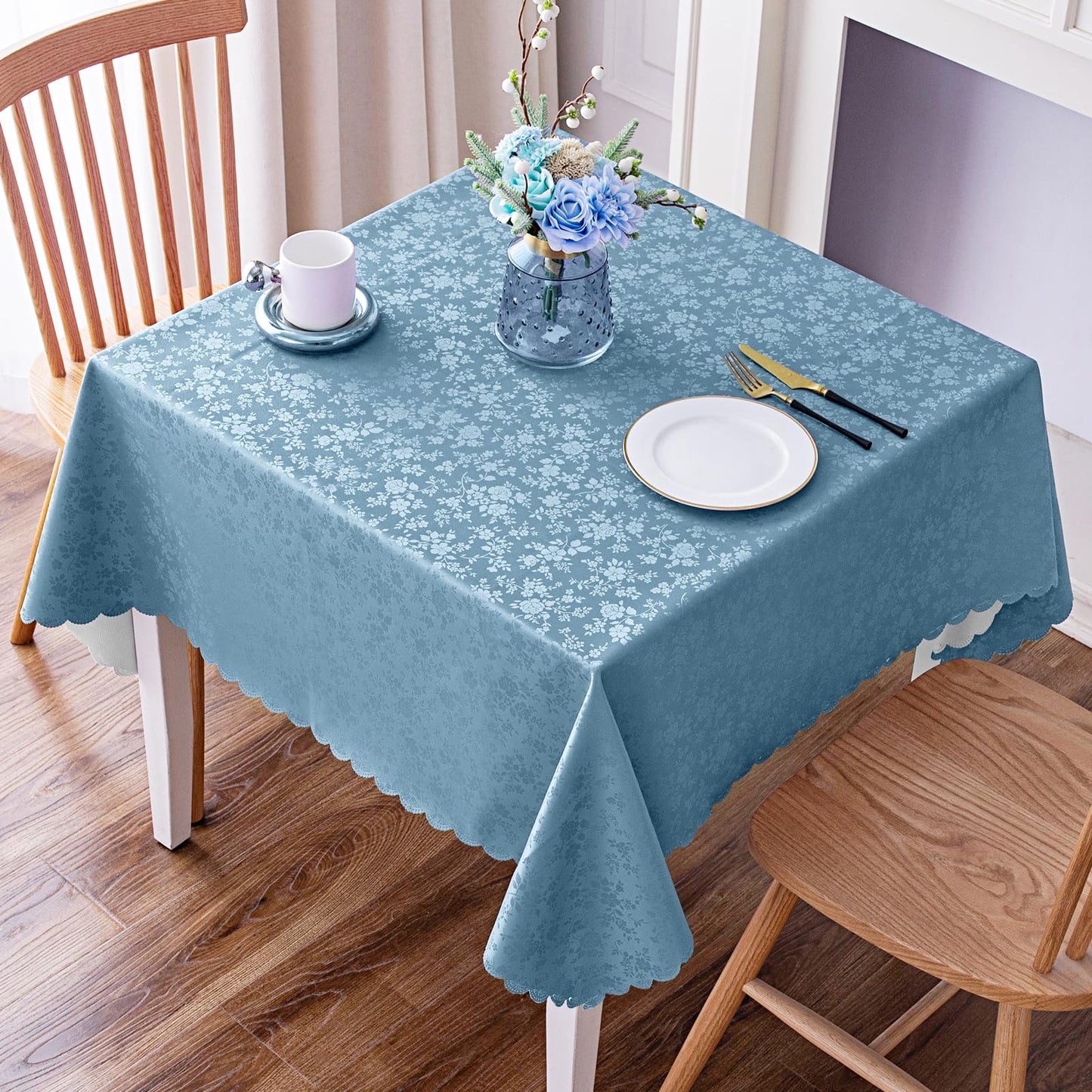 Smiry Square Table Cloth, Waterproof Heavy Duty Vinyl Tablecloths, Wipeable Washable Table Cover for Kitchen and Dining Room (Stone Blue, 70" x 70")