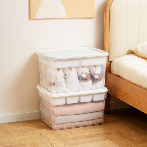 Citylife 32 QT Stackable Storage Bins - Tool Box Organizer with Lid & Removable Tray for Beads, Sewing
