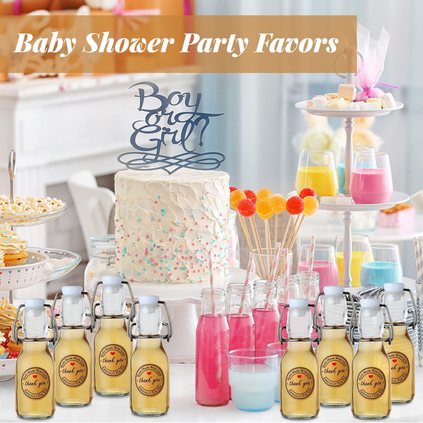 Queekay 20 Pack Mini Glass Bottles with Swing Top Lids, Airtight Flip Top Bottles for Vanilla Extract, Homemade Gifts, Party Favors(Cear,4 oz)