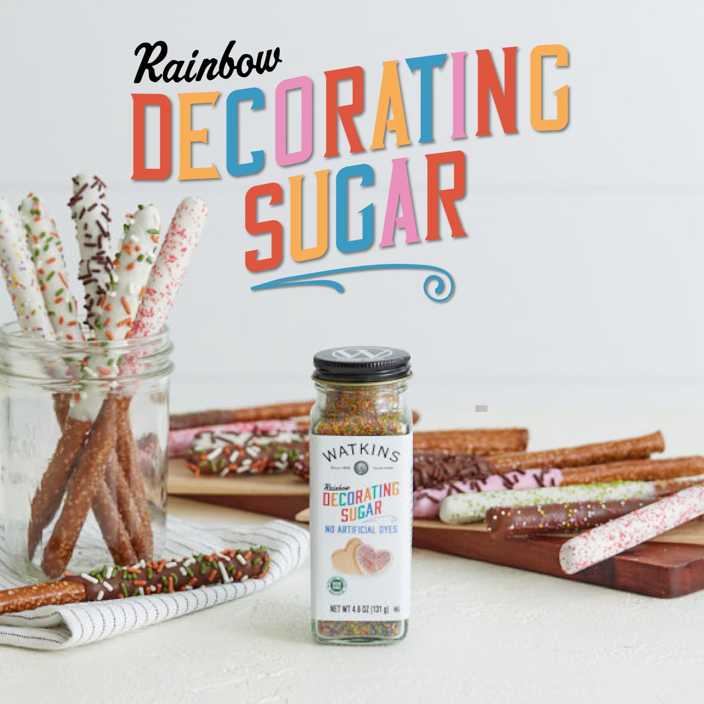 Watkins Rainbow Decorating Sugar, Non-GMO, 4.6 Ounce, Pack of 3
