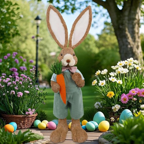 DR.DUDU Easter Bunny Decor - 2.7 FT Tall Bunny Statue with Carrot | Outdoor Porch Decoration for Spring