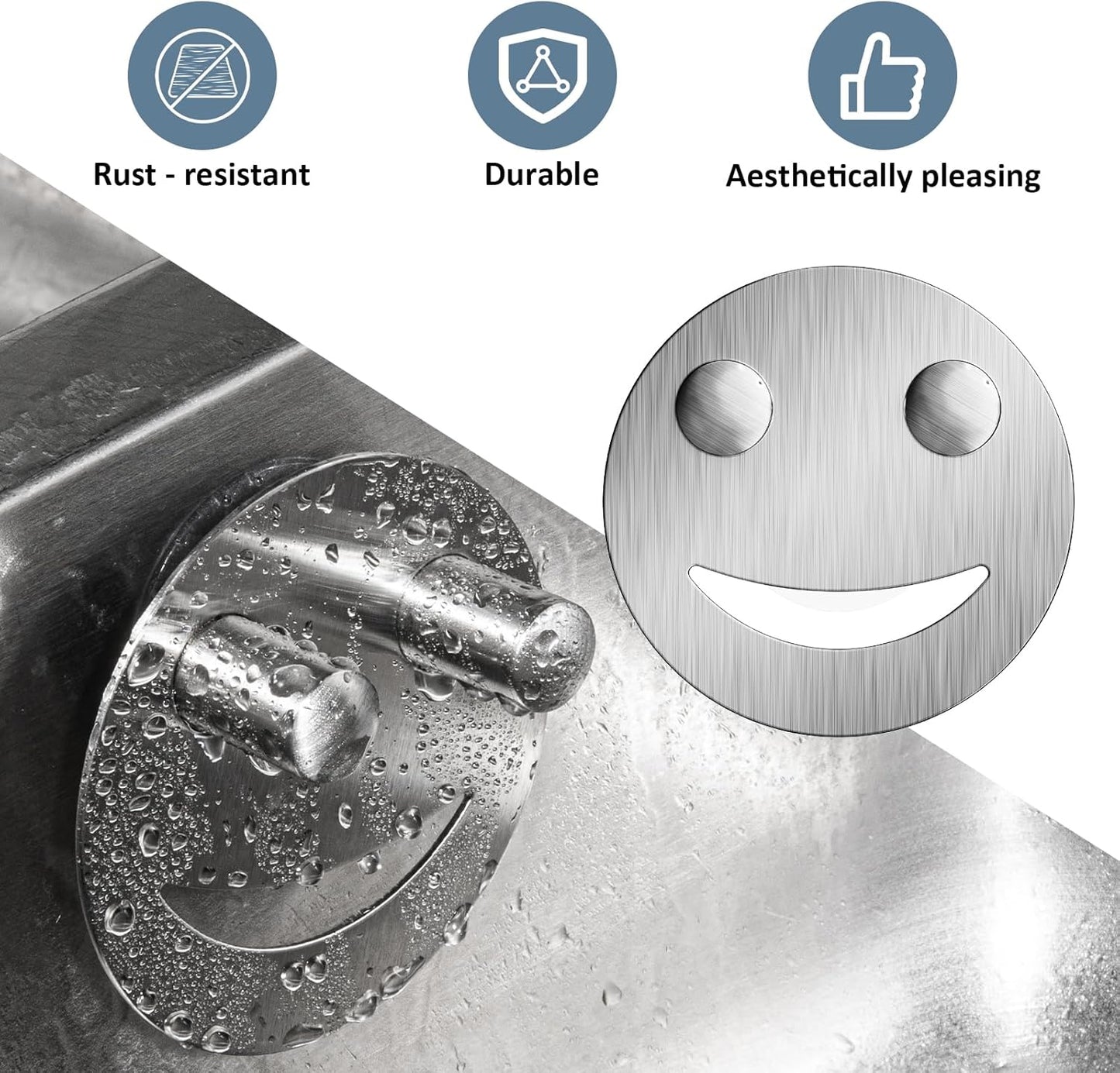 Yoshiky Stainless Steel Smiley Face Sponge Holder - Silver Sink Caddy with Suction Cup for Kitchen Storage
