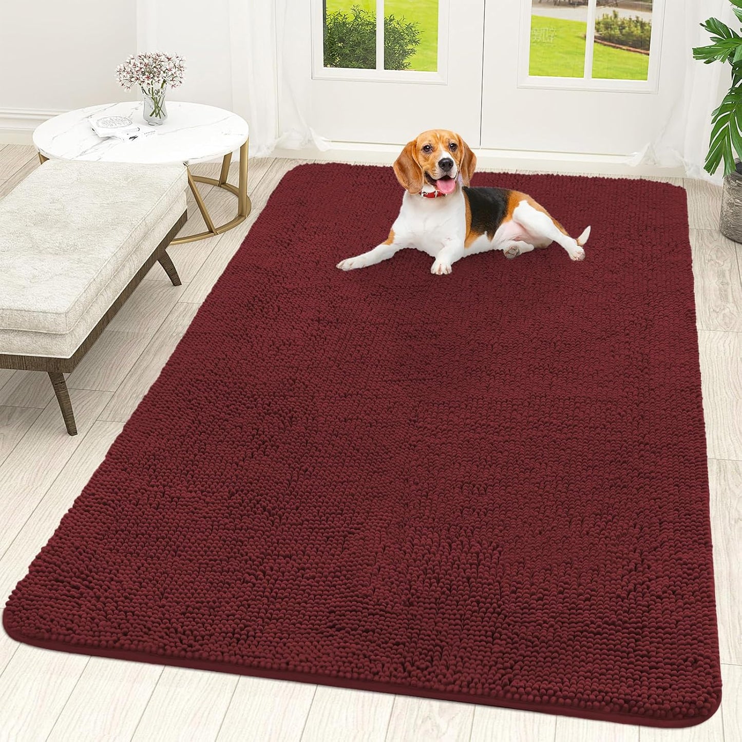 OLANLY Dog Door Mat - Absorbent Non-Slip Chenille Mat for Muddy Paws | 70x46, Caramel Russet