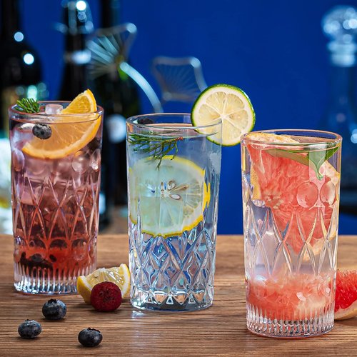 Claplante Crystal Highball Glasses, Set of 6 Glass Drinking Glasses, 11 oz Durable Drinkware Cups for Cocktails, Water, Juice, Beer, Wine-Special Edition Glassware Set, Dishware, Dishwasher Safe