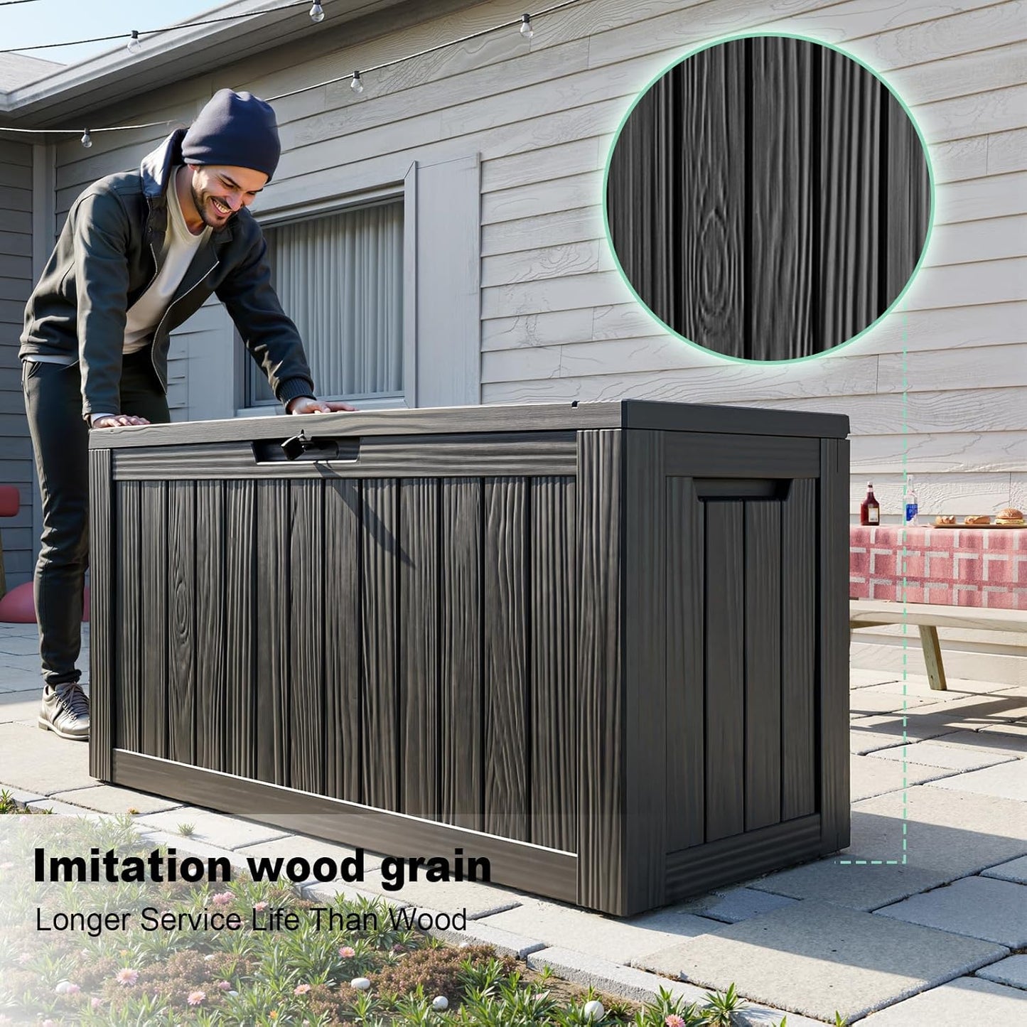 Regine Switzerland 86 Gallon Outdoor Deck Box - Lockable Waterproof Storage for Garden Tools & Cushions | Black