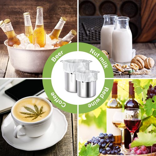 4 Pack Reusable 250 Micrometer Straining Brew Bag Fine Mesh Strainer Bag White Wine Making Supplies Drawstring Cheese Cloth Package for Beer Wine, 22 x 26, 16 x 18 Inch