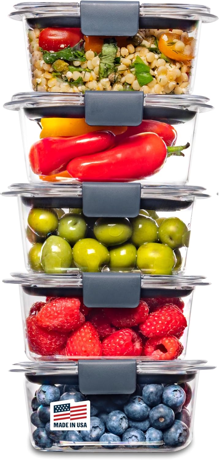 Rubbermaid Brilliance Food Storage Containers - BPA-Free, Leak Proof, 1.3 Cup, 5 Pack, Microwave & Dishwasher Safe