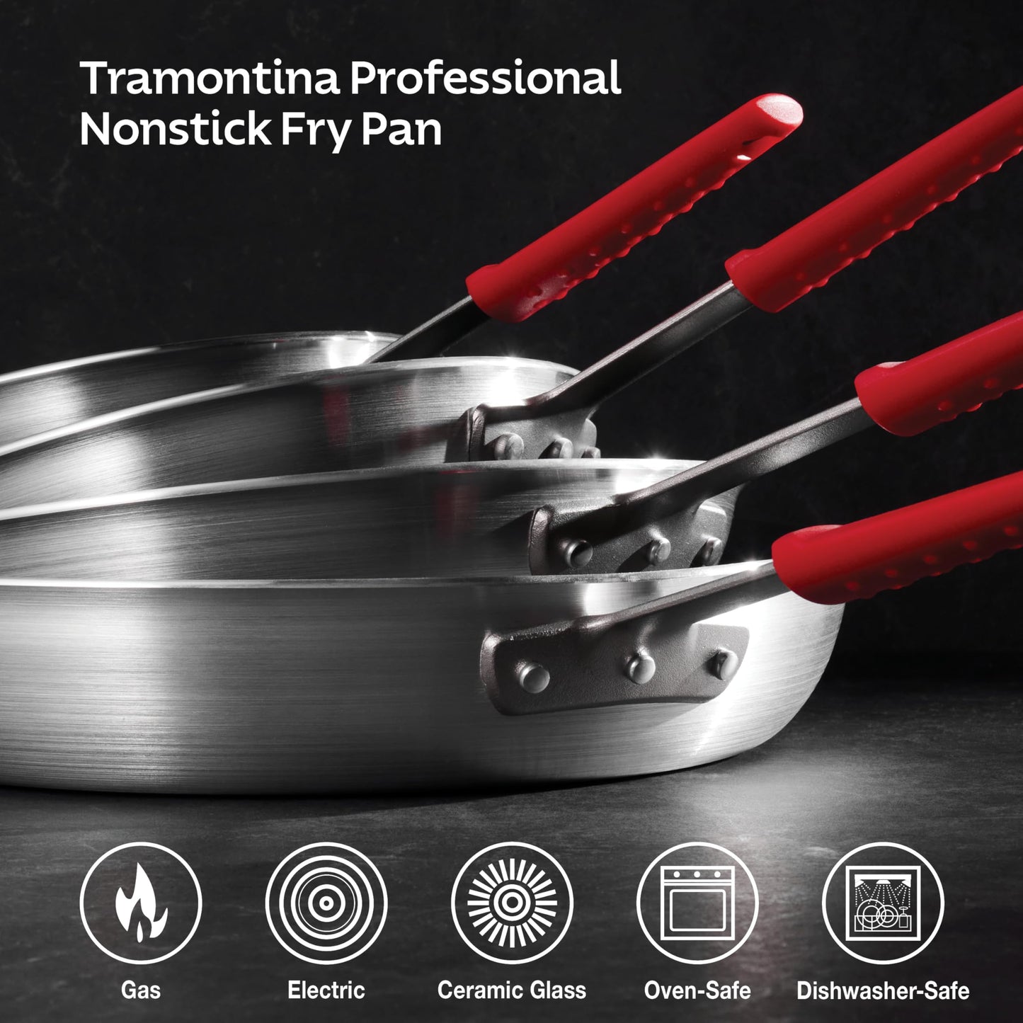 Tramontina Professional 10-Inch Non Stick Frying Pan, Heavy-Gauge Aluminum Skillet with Reinforced Nonstick Coating, Red Handle, Dishwasher and Oven Safe