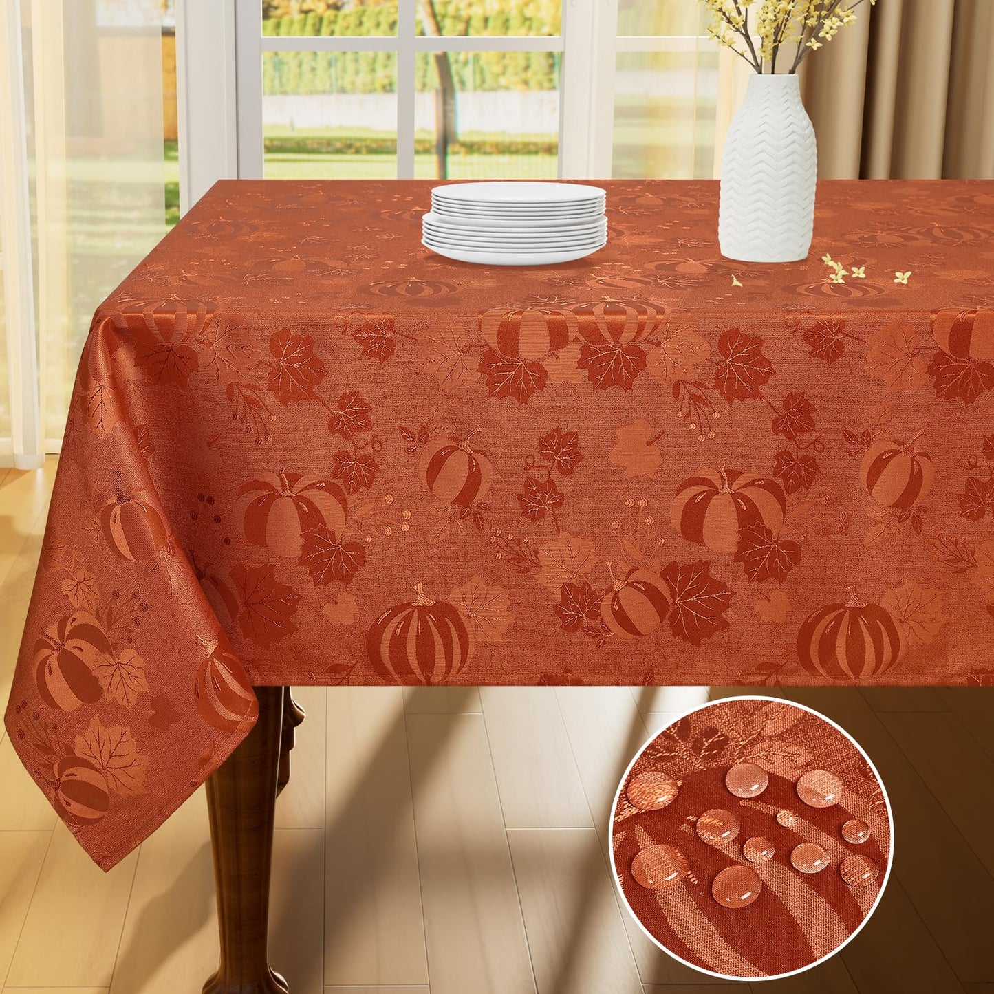 Smiry Rectangle Jacquard Tablecloth, Fabric Table Cover, 60x84 Inch, Rust
