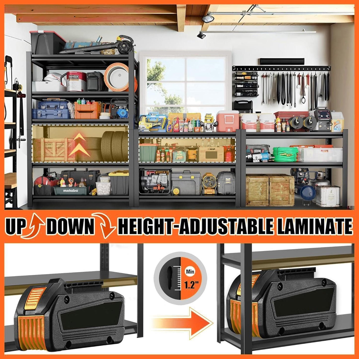 Skiennix Heavy-Duty Garage Shelving Unit - 5-Tier Adjustable Metal Storage Rack | 3000 LBS Capacity, 35.4"W x 17.7"D x 71.2"H