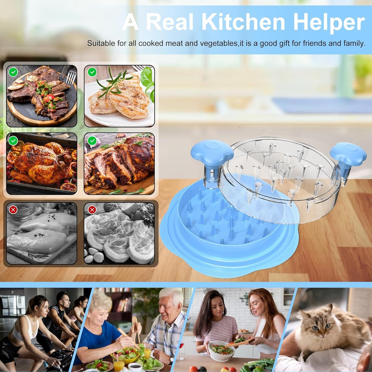 Skiennix Chicken Shredder - Large Ergonomic Tool for Effortless Meat Shredding | BPA-Free, Sky Blue