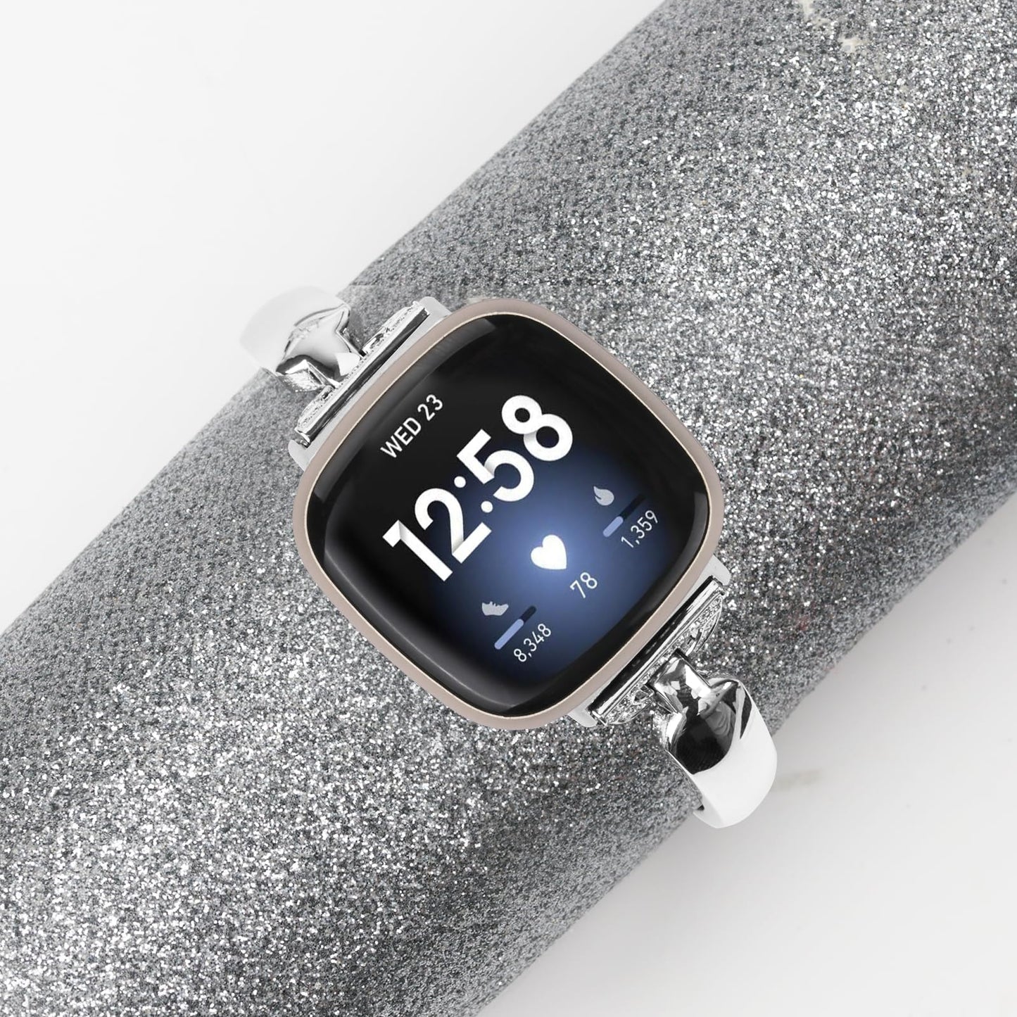 Mtozon Metal Bands Compatible with Fitbit Sense 2/Sense/Versa 4/Versa 3, Bracelet Replacement Wristband for Women, Silver