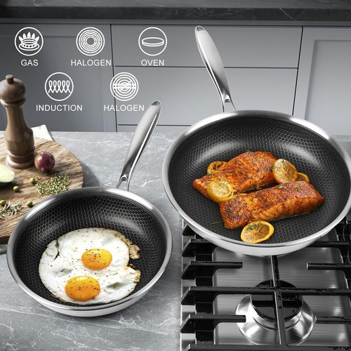 Innerwell Stainless Steel Frying Pan - 8 Inch Nonstick Honeycomb Skillet for Healthy Cooking | Compatible with All Cooktops