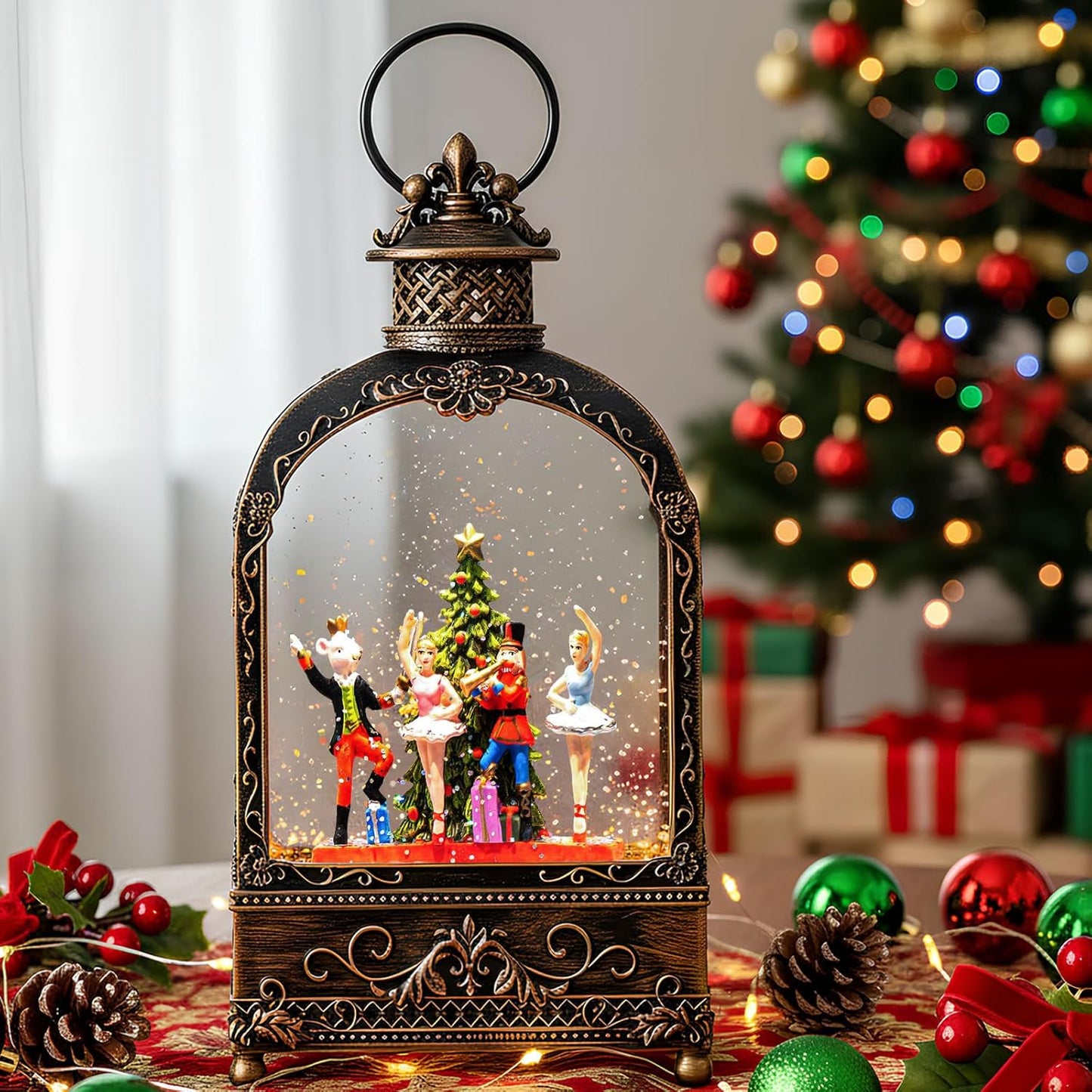 Nutcracker Christmas Snow Globe Lantern - Musical Soldier Scene | 6H Timer, USB/Battery Operated