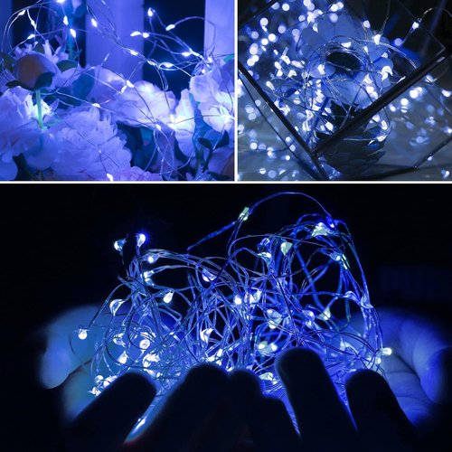 Brightown LED Fairy Lights - 12 Pack Battery Operated, Waterproof Silver Wire - 7 Feet, Blue & White for Weddings, Parties, and Decor