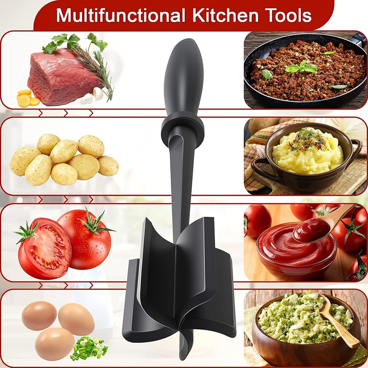 Meat Chopper,Ground Beef Meat Masher,Ground Beef Chopper Tool,Hamburger Smasher Tool,Plastic Meat Spatula Chopper,Meat Separator Kitchen Tool for Food Potato Bean
