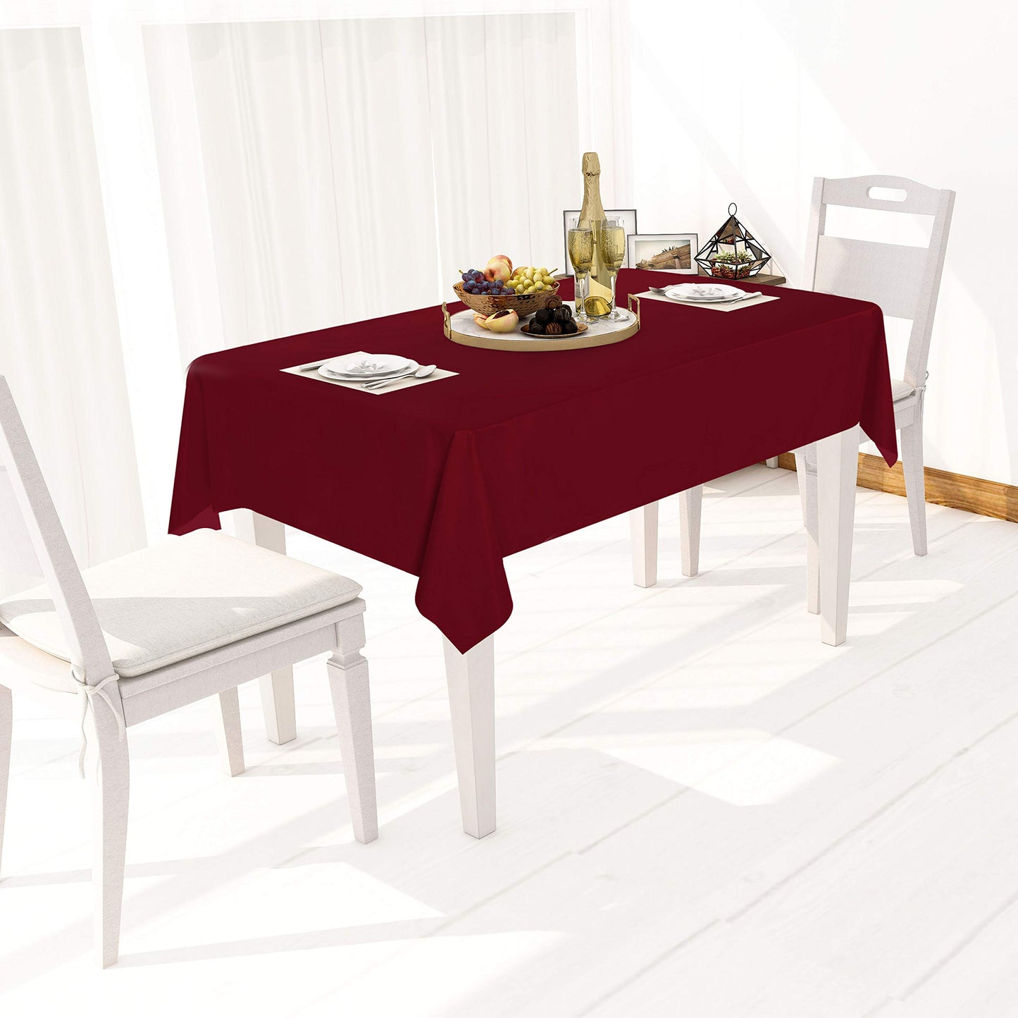 sancua 100% Waterproof Rectangle PVC Tablecloth - 52 x 70 Inch - Oil Proof Spill Proof Vinyl Table Cloth, Wipe Clean Table Cover for Dining Tables, Buffet Parties and Camping, Burgundy