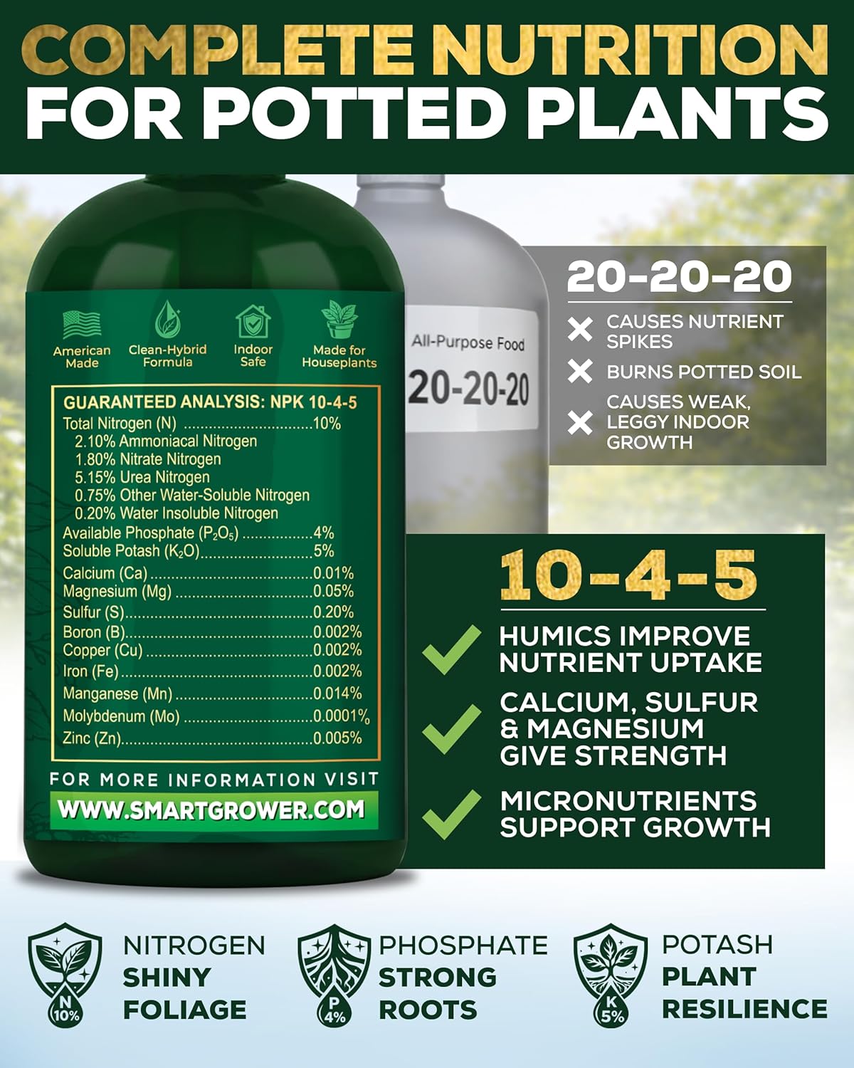 Smart Grower Genius+ Plant Food - Instant Indoor Fertilizer for Healthier Plants | 8oz Makes 96 Gallons