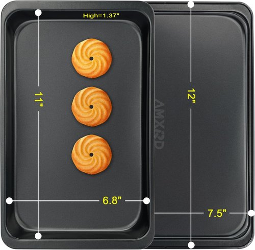 Cookie Sheets Tray - Nonstick Baking Sheet Pans Set of 2 | Perfect for Toaster Oven, 12” x 7.5”